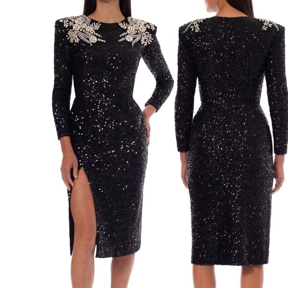 Helsi Frida Floral Rhinestone Sequin Midi Dress In Black NWT Small - Picture 4 of 11